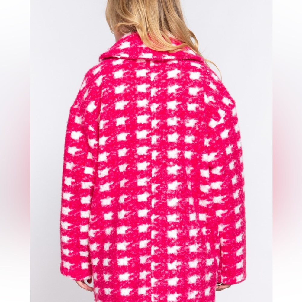 DOUBLE BREASTED CHECK PRINT BOUCLE FLEECE COAT - Picture 2 of 7